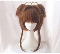 LINLINCD -Anime Coer Wig. BIAMOXER Tarjeta Captor Sakura Tarjeta Clara Kinomoto Sakura Peluca Marrón Cosplay Linda Peluca de Pelo Halloween Anime Lolita Base Peluca Cola de Caballo