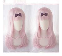 LINLINCD -Anime Coer Wig. Chika Fujiwara Pink Wig Cosplay Kaguya-Sama: Love Is Guerra Resistente al Calor Hair Play Disfraz Pelucas+ Bug Hairpin