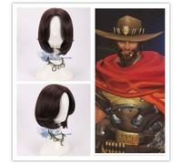 LINLINCD - Anime Coer Wig. Peluca de cosplay Jesse marrón oscuro, disfraz de rol Ow Jesse McCree.