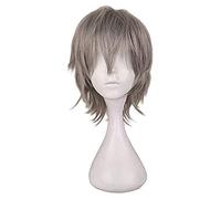 LINLINCD -Anime Coer Wig. Peluca de pelo sintético de fibra 100 % de fibra de alta temperatura para hombre, color gris fragmentado corto COS Cosplay peluca de fiesta 30 cm