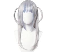 LINLINCD - Anime Coser Anime Cosplay Vtuber Gawr Gura Peluca Tiburón Plata Mezclado Azul Medio Lindas Colas de Caballo Pelo Rizado Fiesta Halloween Mujeres con Gorro de Peluca