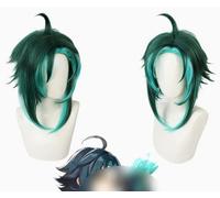 LINLINCD - Anime Coser Genshin Impact Wig Anime Cosplay Xiao Wig Gradient Blue Peluca con gorro de peluca gratis para Halloween en