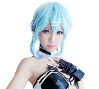 LINLINCD - Anime Coser Pruik 40 cm Corto Ice Blue Wig Sword Art Online Cosplay Peluca Sinon/Asada Shino Disfraz Jugar Pelucas Halloween Fiesta Anime Juego Pelo