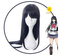 LINLINCD - Anime Coser pruik Anime de gran altura invasión Honjo Yuri Cosplay peluca larga azul oscuro pelo negro pelo resistente al calor+ peluca gorra fiesta juegos de rol accesorios