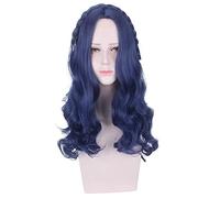 LINLINCD - Anime Coser pruik Evie Descendientes Cosplay Azul Oscuro Peluca Larga Rizada Onda Pelucas Sintéticas Resistente al Calor Halloween Cosplay para Mujeres