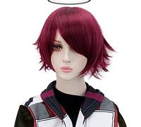 LINLINCD - Anime Coser pruik Game Arknights Exusisii Cosplay Peluca Borgoña Pelo Corto Cosplay Chica Peluca Vestido Corto Fibra de Pelo Rojo Sintético Peluca