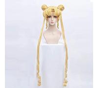 LINLINCD - Anime Coser Sailor Moon Cosplay Peluca Tsukino Usagi Cosplay Rubio Doble Cola de Caballo Fibra Larga Pelo Sintético