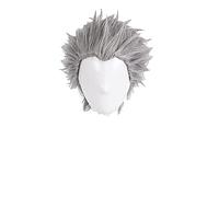 LINLINCD -Anime Coser Vergil Cosplay Peluca Corto Gris Plata Espalda Cabello Removido Peluca de Pelo Sintético Resistente al Calor+Gorro de Peluca
