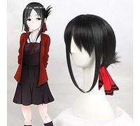 LINLINCD -Anime Coser Wig Anime Kaguya-Sama: El amor es la guerra Shinomiya Kaguya Cosplay Wig Halloween Black Synthetic Hair Peluca+Periquito