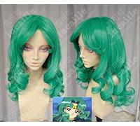 LINLINCD -Anime Coser Wig Anime Sailor Moon Kaiou Michiru Cosplay pelucas 60 cm de largo verde rizado resistente al calor peluca sintética+peluca