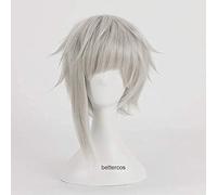 LINLINCD -Anime Coser Wig Bungo Stray Perros Nakajima Atsushi Cosplay Peluca de pelo corto gris plateado+peluca sintética resistente al calor