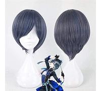 LINLINCD -Anime Coser Wig Cosplay WIG Black Butler Kuroshitsuji Sky Phantomhive gris azul Cosplay peluca +