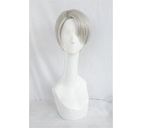 LINLINCD - Anime Coser Wig Cosplay Wig Yuri! en el hielo Victor Nikiforov Silvery White Wigs Corta CoSplay Fiesta Anime Humano Disfraz Peluca Pelo Sintético Resistente al Calor Fibra Cabello