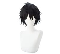 LINLINCD - Anime Coser Wig Death Cosplay Peluca Cosplay Isaac Foste/Zack Cos Wig 25 cm Corto Negro Anime Fiesta Peluca para Hombres Halloween + Peluca