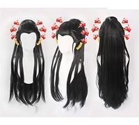 LINLINCD - Anime Coser wig Demon Slayer: Kimetsu no Yaiba Daki Black Long Styled Woman Cosplay Party Fashion Anime Human Costume Full wigs Synthetic Hair Heat Resistant Fiber(WIG ONLY)