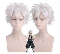 LINLINCD - Anime Coser Wig Demon Slayer Shinazugawa Sanemi Peluca Anime Peluca Cosplay Comic - Fiesta de Halloween Carnaval Adultos Hombres y Mujeres Anime Fans Regalo (Gris, Plata Gris Gris Afro Wig)