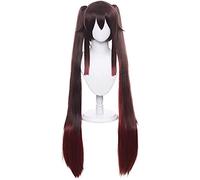 LINLINCD - Anime Coser Wig Genshin Impact Cosplay pelucas a rayas verde 85 cm de largo derecho duradero SYNTHETIC HEILS HAPS HALLOWERN carnaval Party + peluca (diseño: Hutao)