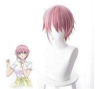 LINLINCD - Anime Coser Wig Gotoubun No Hanayom Nakano Ichika Cosplay Pelucas Rosas Corto Recto Ichika Nakano Hair Halloween Disfraz Carnaval Props Peluca+Peluca