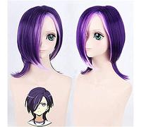 LINLINCD - Anime Coser Wig Hataraku Maou-sama! Lucifer Short Curby Violeta Cosplay Peluca Cosplay para Fiesta Anime 45 cm Pelo Sintético Pelo Sintético Pelo Sintético Púrpura