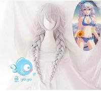 LINLINCD -Anime Coser Wig Honkai Impact 3 Cosplay peluca Kiana Kaslana trenzas PonyTails plata larga cara peluca+peluca gratis