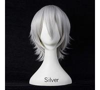 LINLINCD -Anime Coser Wig HSIU peluca de 30 cm corta negra blanca azul violeta azul rojo alta temperatura pelucas de fibra sintética disfraz parte cosplay TIG Multi 17 color 11. 8 rosa