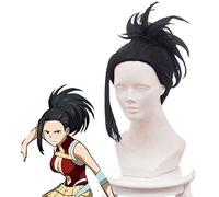 LINLINCD - Anime Coser Wig My Hero Academia Black Cosplay Peluca Boku No Hiro Akademia Momo Yaoyorozu Pelo Sintético + Peluca Cosplay Cosplay Pelo Sintético