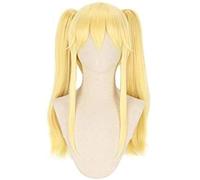 LINLINCD -Anime Coser Wig Peluca larga de cola de caballo Anime Kakegurui Saotome Meari Cosplay Pelucas Halloween Mujeres/Niñas Luz Dorada+Peluca Gorra