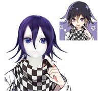 LINLINCD - Anime Coser Wig: Trigger Happy Havoc OMA Kokichie Negro Violeta Rollo de Color Play Pony Colas Cosplay Peluca 35 cm