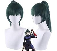 LINLINCD -Anime Coser Wig Zenin Maki Wig Peluca corta Verde Oscuro Anime Fushiguro Megumi Cosplay peluca+peluca de 50 cm sintético