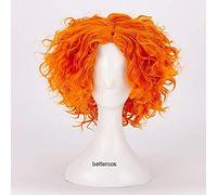 LINLINCD Anime Cosplay Peluca Alicia en el País de las Maravillas 2 Mad Hatter Cosplay Pelucas Tarrant Hightopp Naranja Corto Rizado Resistente al Calor Sintético Peluca de Cabello + Gorro de Peluca