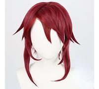 LINLINCD Anime Cosplay peluca Anime Coser Anime Anime Anime Juego Cosplay Peluca para Genshin Impact Rosaria Mujeres Corto Cabello Rojo Vino Modelado Fiesta Vestir Peluca