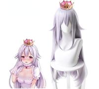 LINLINCD Anime Cosplay peluca Anime Coser Anime Anime Cosplay peluca bowsette booette princesa Teresa peluca gris púrpura pelo largo liso con gorro de peluca gratis para Halloween en