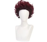 LINLINCD Anime Cosplay Peluca Anime Coser Anime Anime Cosplay Peluca de matademonios Peluca Kamado Tanjirou Peluca Corta Capas Marrón Pelucas con Gorro de Peluca Gratis para Fiesta de Halloween