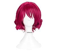 LINLINCD Anime Cosplay Peluca Anime Coser pruik Akatsuki No Yona Yona Cosplay Pelucas Rosa Corta Roja Rizada Resistente al Calor Peluca Sintética + Gorro de Peluca