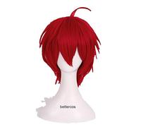 LINLINCD Anime Cosplay Peluca Anime Coser Pruik Asesinato Aula Karma Akabane Akashi Seijuro Cosplay Pelucas de Llama Corta Rojo Resistente al Calor Peluca de Pelo Sintético + Peluca Gorra