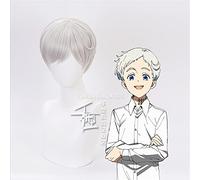 LINLINCD Anime Cosplay Peluca de 25 cm Anime La prometida Neverland Norman Peluca Cosplay Pelucas de Cosplay Pelo Gris Blanco Halloween 1: 1 Pelucas Jugar