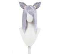 LINLINCD Anime Cosplay peluca DVA Shin-Ryeong Cosplay pelucas con orejas juego Ow D. VA Halloween Cosplay luz púrpura peluca resistente al calor pelo sintético