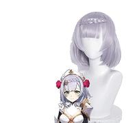 LINLINCD Anime Cosplay Peluca Genshin-Impacto Noelle Cosplay 35 cm Peluca trenza corta plata púrpura peluca Cosplay Anime pelucas sintéticas resistentes al calor Halloween