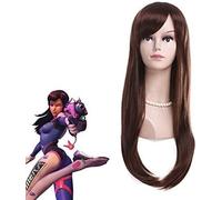 LINLINCD Anime Cosplay peluca juego Ow dva d.va Copslay peluca de color marrón Hana Aong peluca disfraz Peruca DVA Cosplay mujeres 65 cm pelucas