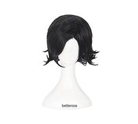 LINLINCD Anime Cosplay peluca Katekyo Hitman Reborn! Lambo Luka marca Daes Cosplay pelucas corto negro resistente al calor sintético peluca de pelo sintético+peluca gorra