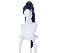 LINLINCD Anime Cosplay Peluca Kda el Baddest. Peluca de cosplay de Kaisa. LOL kda. Cosplay Long Blue Mixed Green Ponytail Pelucas de pelo sintético resistente al calor