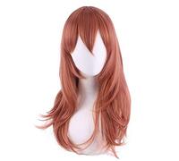 LINLINCD Anime Cosplay peluca motosierra hombre Anime Cosplay peluca ángel demonio ángel demonio pelo sintético 55cm naranja ondulado rizado peluca Halloween fiesta pelucas + peluca gorra