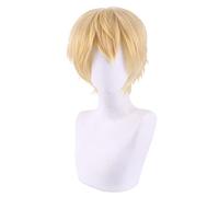 LINLINCD Anime Cosplay peluca motosierra hombre Denji Cosplay peluca dorada corta pelo de fibra resistente al calor+peluca gorra Halloween fiesta juegos de rol hombres