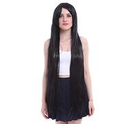 LINLINCD Anime Cosplay peluca mujer 100 cm Cosplay pelucas largas rectas negras de fibra de alta temperatura pelo sintético Perucas Cosplay peluca