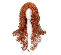 LINLINCD Anime Cosplay Peluca Película Brave Princesa Merida Cosplay Pelucas Largas Rizadas Resistente al Calor Peluca de Pelo Sintético + Peluca Gorra