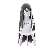 LINLINCD Anime Cosplay peluca Sakurajima Mai Cosplay recta gris peluca rascal no sueña con Bunny Girl Senpai Seishun Buta Yarou peluca sintética+peluca gorra