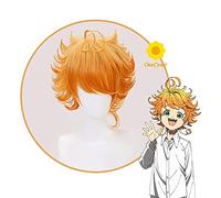 LINLINCD -Anime el prometido Neverland Emma Cosplay Naranja Peluca Corta Yakusoku No Neverland pelo de fibra resistente al calor+peluca fiesta de gorra