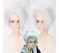 LINLINCD -Anime Hombres Bleach Hitsugaya Toushirou Peluca Cosplay Disfraz Corto Plata Blanco Esponjoso Resistencia al Calor Pelucas de Pelo Sintético