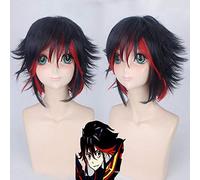 LINLINCD - Anime Kill LA Kill Cosplay peluca Matoi Ryuko negro rojo pelucas corto rizado pelo sintético resistente al calor + gorra de peluca talla única Matoi Ryuko peluca