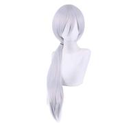 LINLINCD -Anime Motosierra Hombre Quanxi Cosplay Peluca 80 cm Gris Plata Pelo Largo Resistente al Calor Pelucas de Pelo Sintético + Gorro Peluca Fiesta Halloween 2021